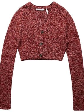 Helmut Lang Cropped Knit Button Down Cardigan Wool Cashmere In Raspberry XS